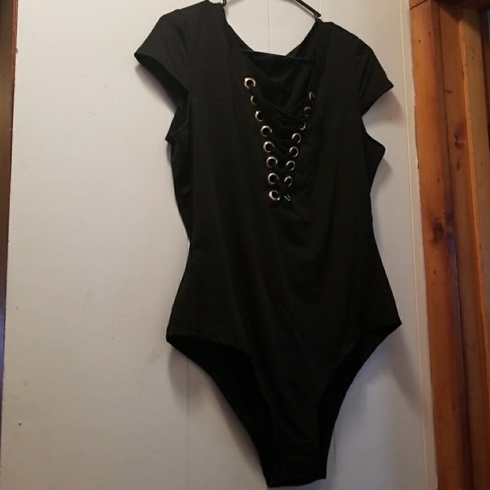 Black tie up body suit